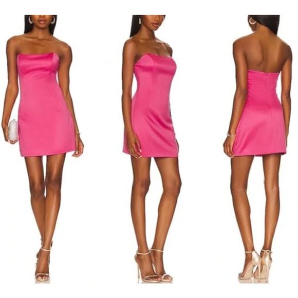 Elliatt Dresses & Skirts - Elliat Emani Dress Sleeveless Strapless Sheath Mini Satin Fuchsia Pink Large